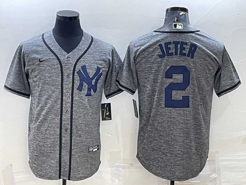 Mens New York Yankees #2 Derek Jeter Grey Gridiron Cool Base Stitched Jersey